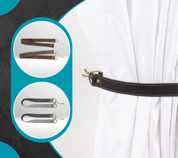 AKSNoor Leather Curtain Ties, Leather Curtain Tie Backs, Leather Tieback Window Treatment Hardware Shower Curtain Tie, Home Decor