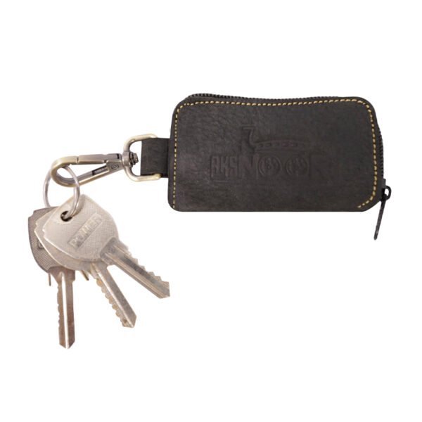 Leather Car Key Case with Zipper | Handmade Key Pouch with Keyring & Hook, Key Organizer, Handmade Compact Key Holder for Car and House Keys - Image 3