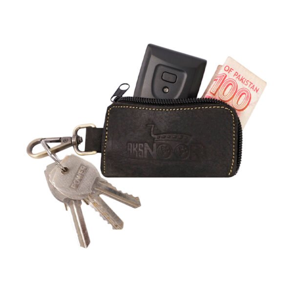 Leather Car Key Case with Zipper | Handmade Key Pouch with Keyring & Hook, Key Organizer, Handmade Compact Key Holder for Car and House Keys - Image 2