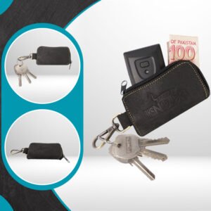 Leather Car Key Case with Zipper | Handmade Key Pouch with Keyring & Hook, Key Organizer, Handmade Compact Key Holder for Car and House Keys