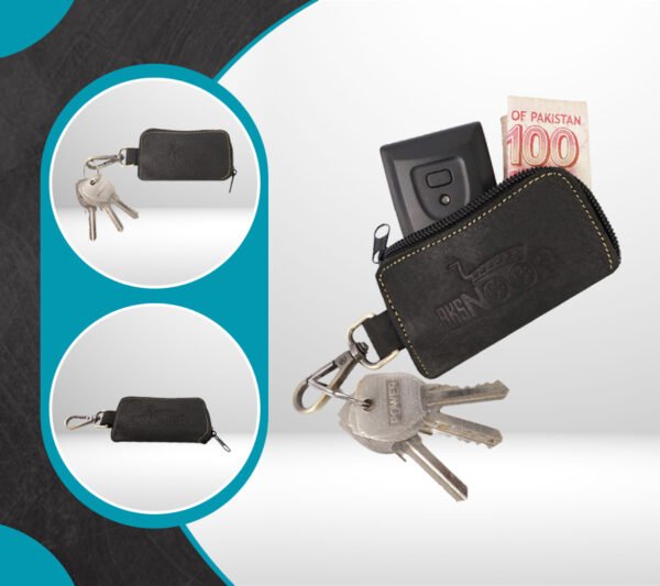 Leather Car Key Case with Zipper | Handmade Key Pouch with Keyring & Hook, Key Organizer, Handmade Compact Key Holder for Car and House Keys
