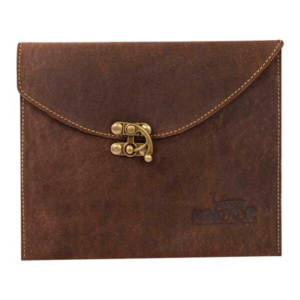 Handmade Leather Pouch | Vintage Tablet Sleeve 8x7 | Document Holder with Brass Clasp | Brown & Black Leather Clutch Bag - Image 2